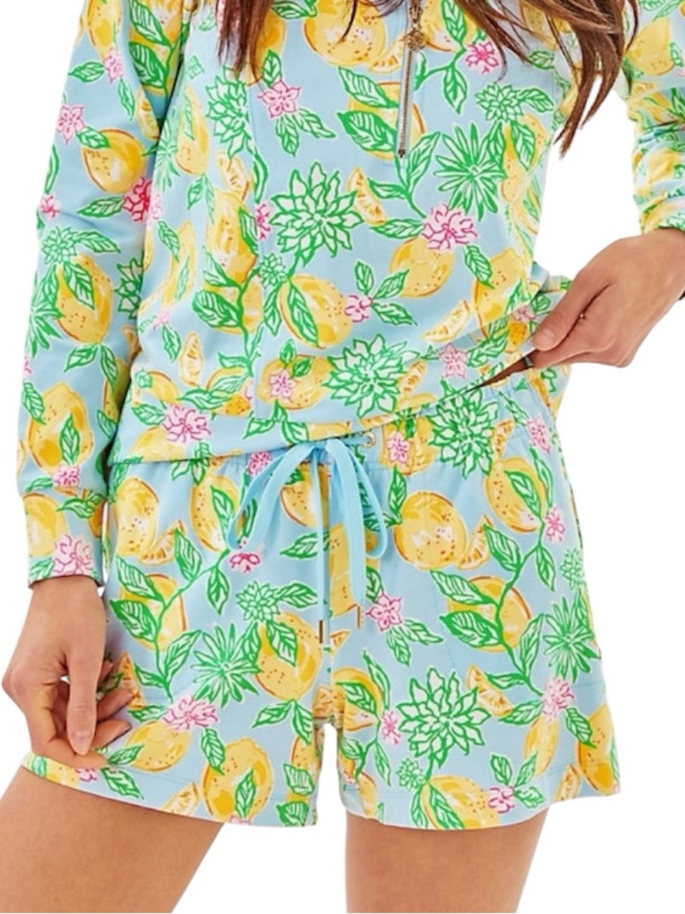 Lilly Pulitzer Loxley Knit Shorts Bluette Make Lemonade Print NEW